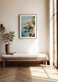 Ein Poster mit einer bezaubernden mediterranen Villa am kristallklaren Meer-8