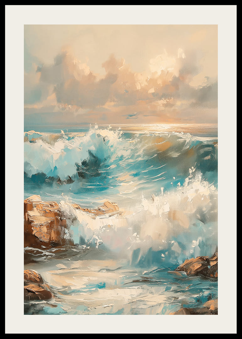 A poster depicting the powerful waves of the ocean in a play of light-12