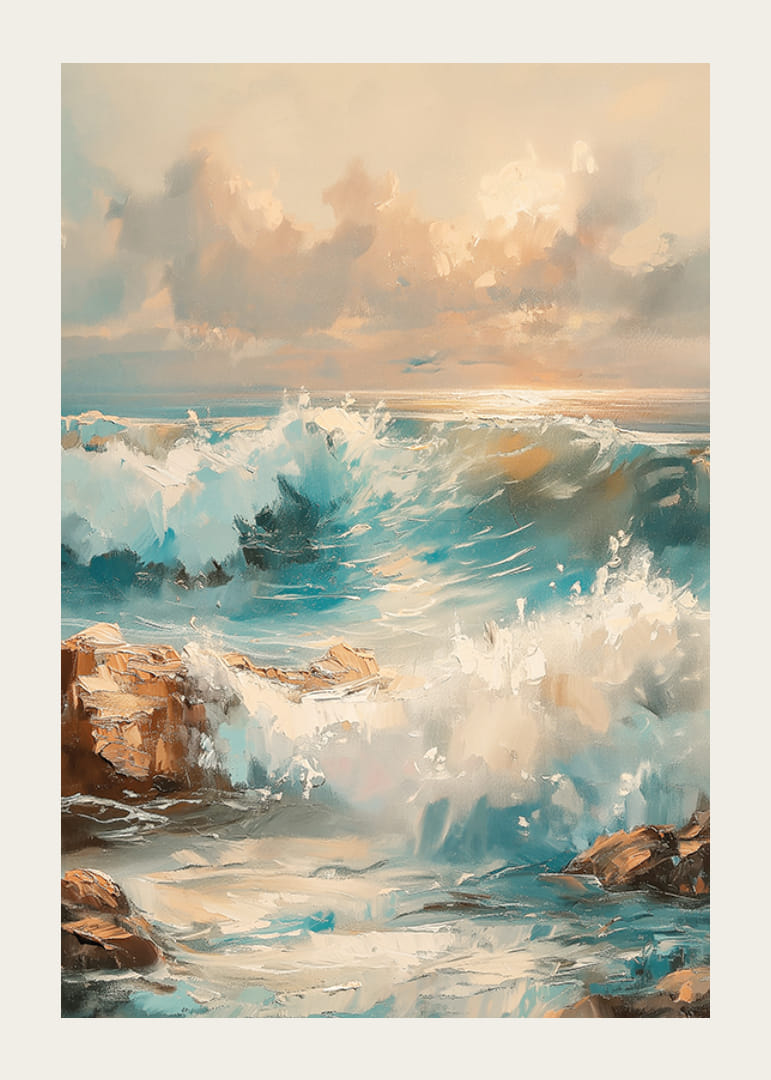 A poster depicting the powerful waves of the ocean in a play of light-12