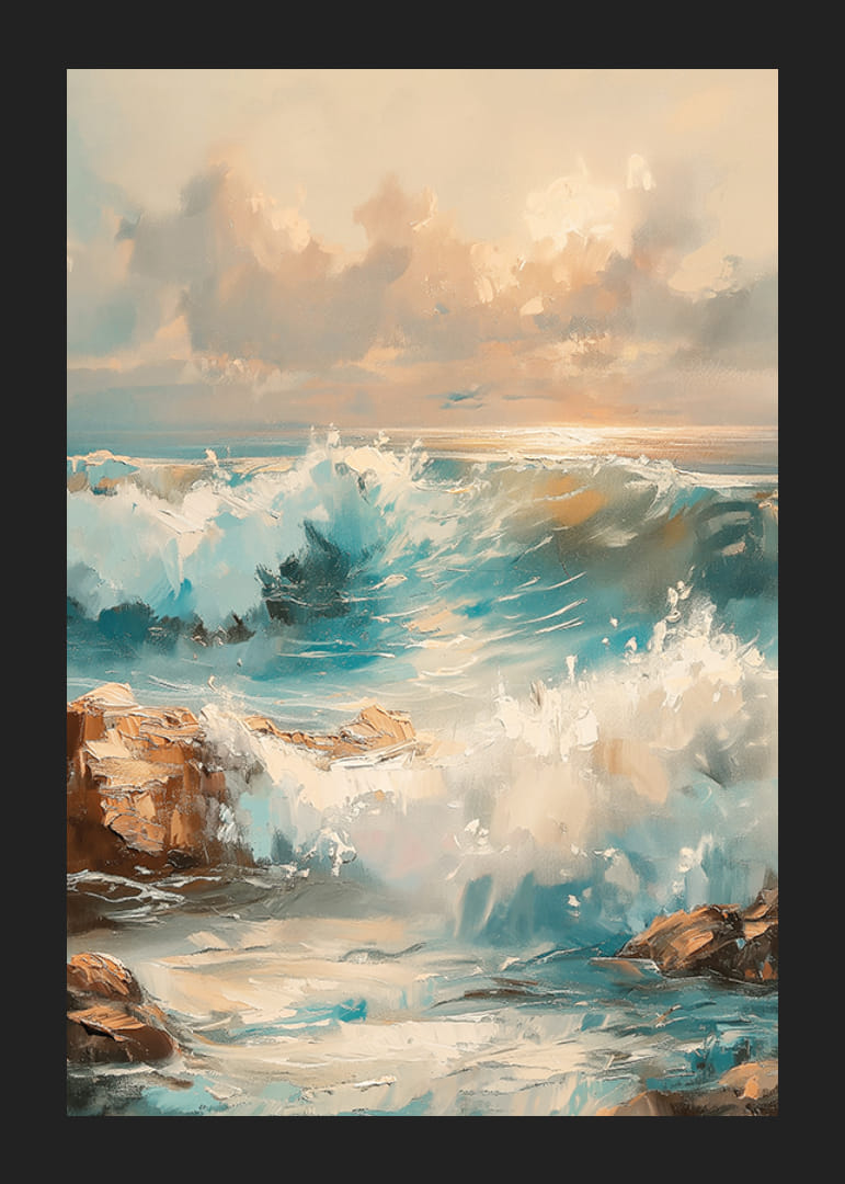 A poster depicting the powerful waves of the ocean in a play of light-12