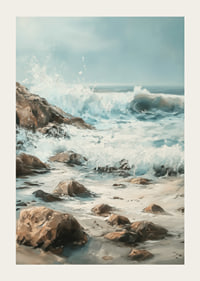 A poster of powerful ocean waves crashing against a rocky shore-3