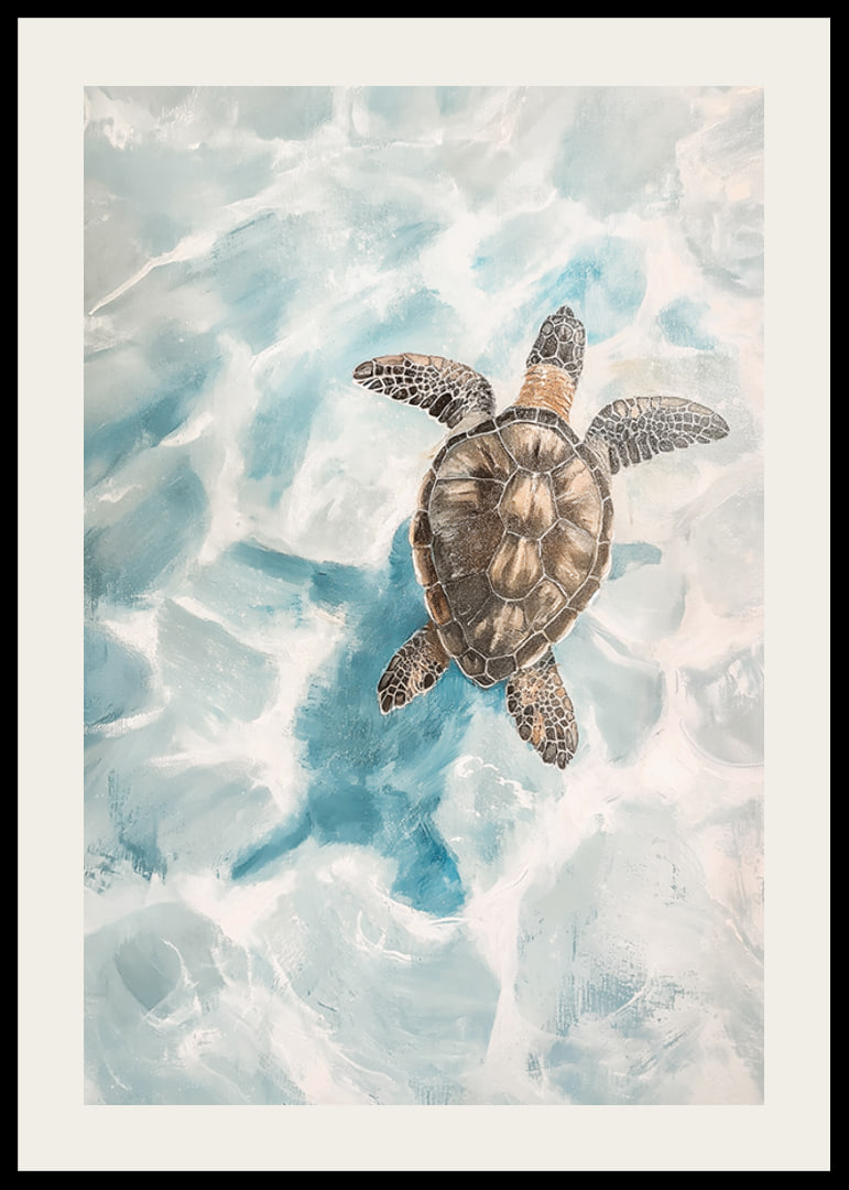 A poster of a sea turtle gliding through crystal clear water-12