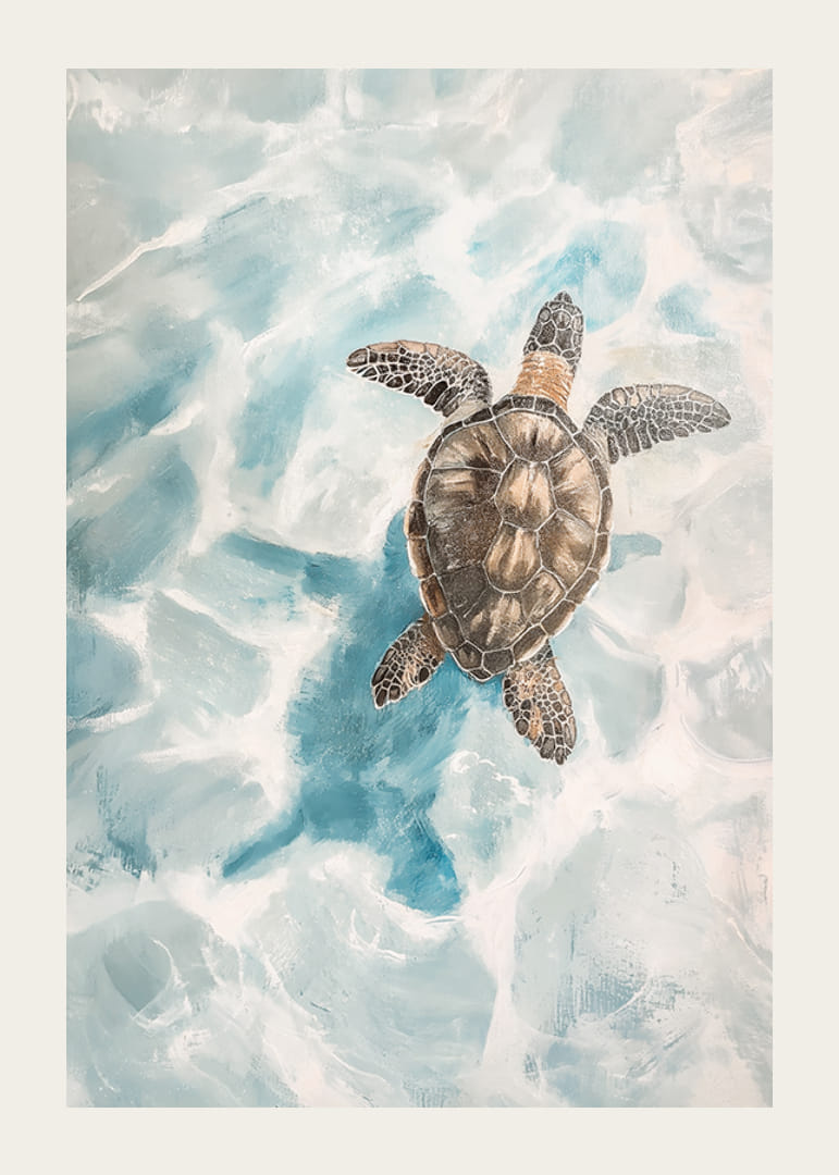 A poster of a sea turtle gliding through crystal clear water-12