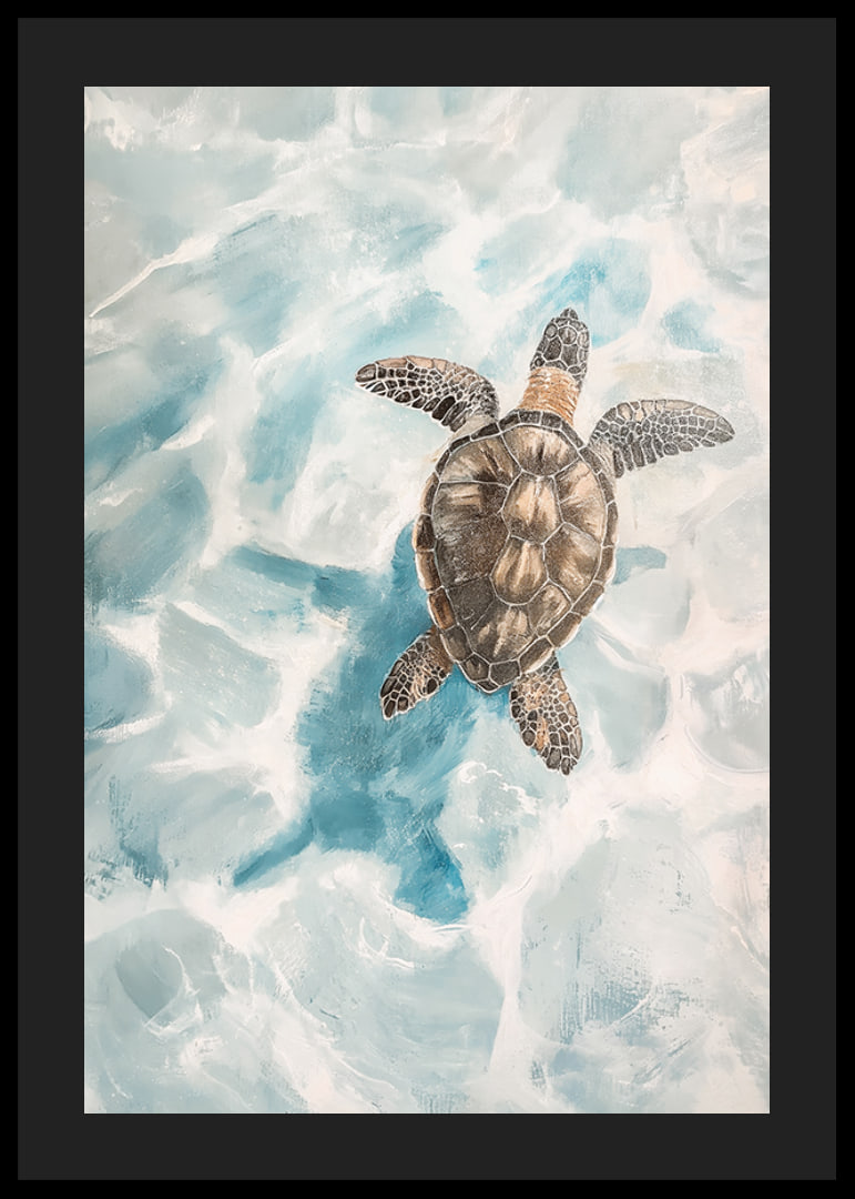 A poster of a sea turtle gliding through crystal clear water-12