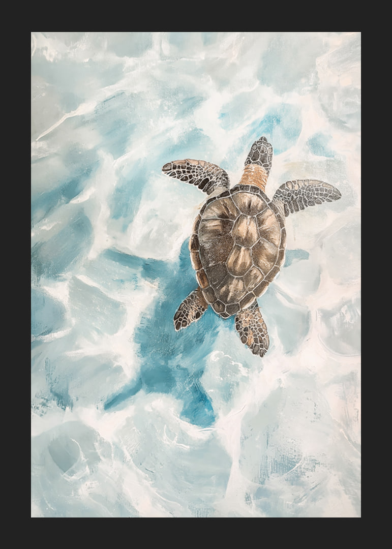 A poster of a sea turtle gliding through crystal clear water-12