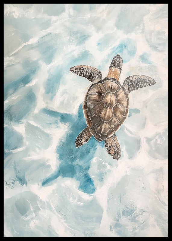 A poster of a sea turtle gliding through crystal clear water-12