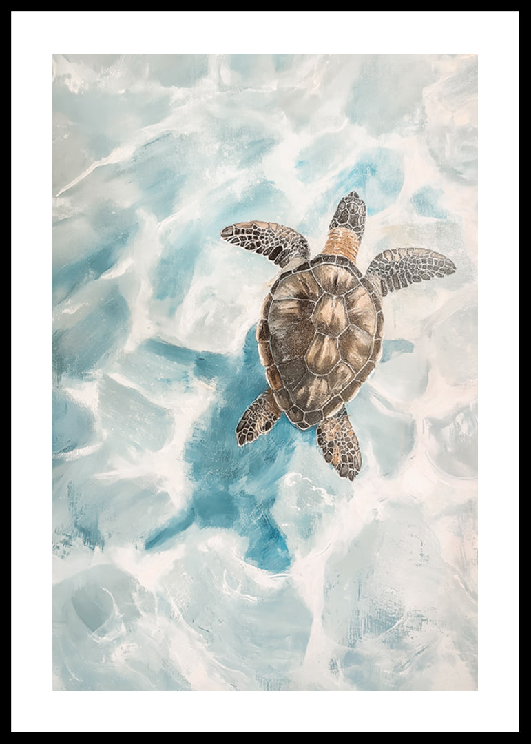 A poster of a sea turtle gliding through crystal clear water-12