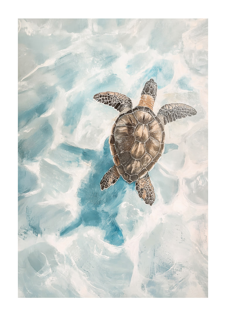 A poster of a sea turtle gliding through crystal clear water-12