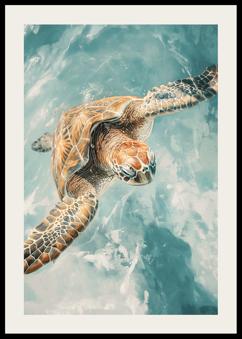 A poster of a majestic sea turtle gliding through crystal clear water-12