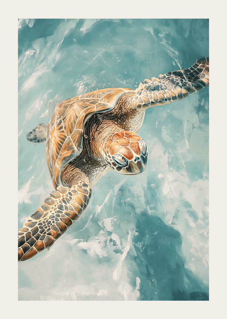 A poster of a majestic sea turtle gliding through crystal clear water-12