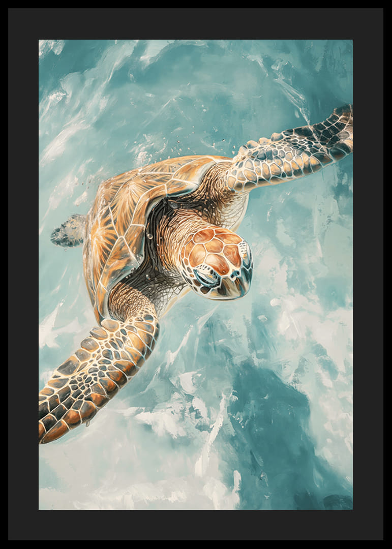 A poster of a majestic sea turtle gliding through crystal clear water-12