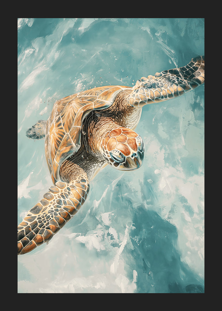 A poster of a majestic sea turtle gliding through crystal clear water-12