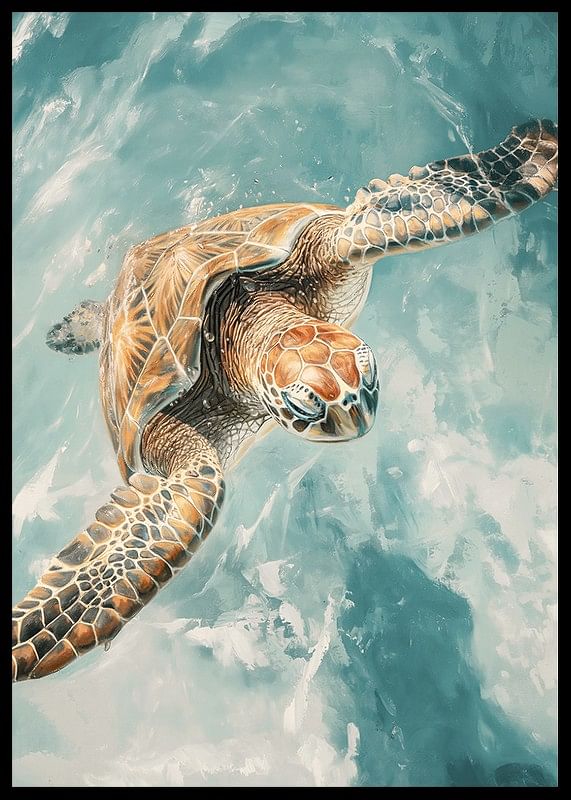 Un poster cu o țestoasă de mare maiestuoasă care planează prin apă limpede-12