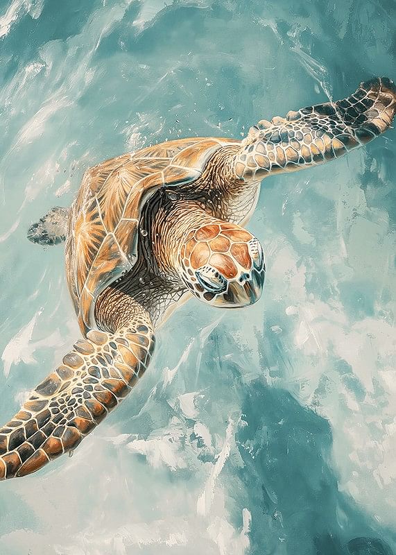 Un poster cu o țestoasă de mare maiestuoasă care planează prin apă limpede-12