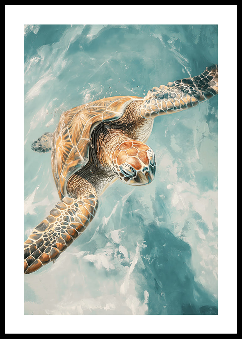 A poster of a majestic sea turtle gliding through crystal clear water-12
