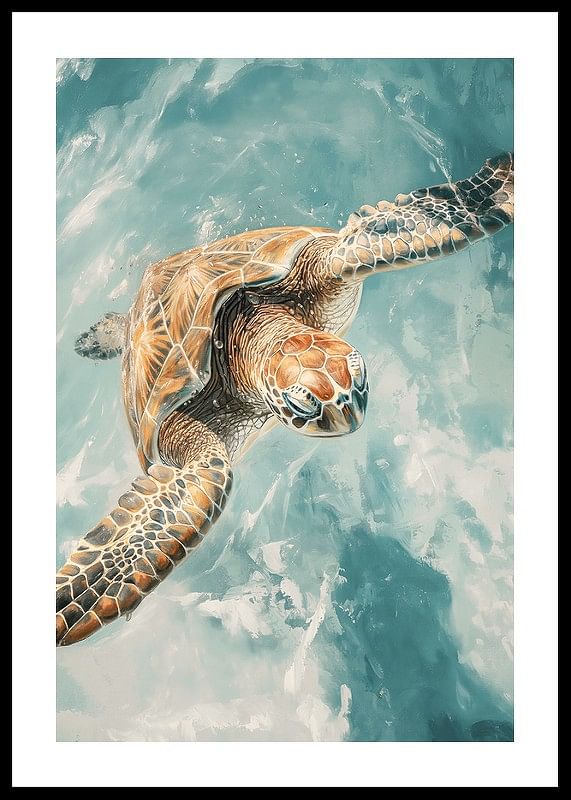 Un poster cu o țestoasă de mare maiestuoasă care planează prin apă limpede-12