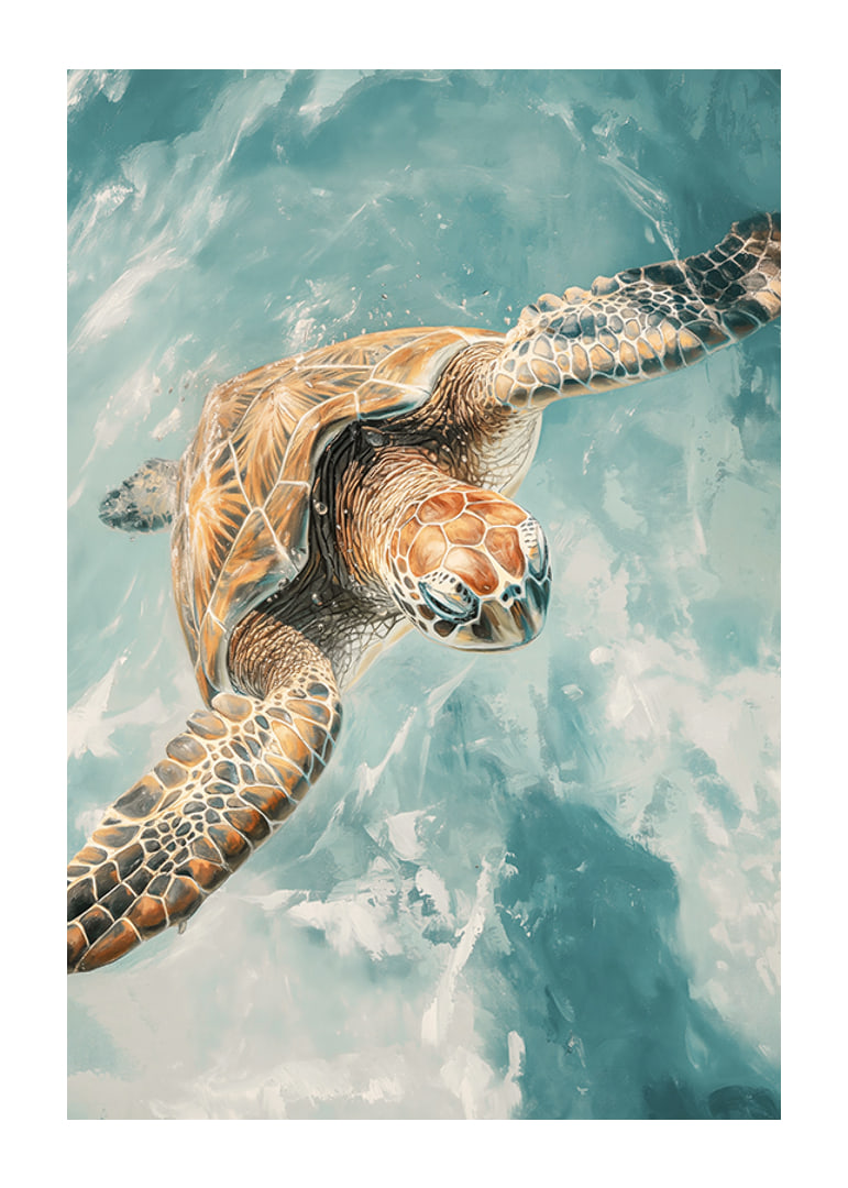 A poster of a majestic sea turtle gliding through crystal clear water-12