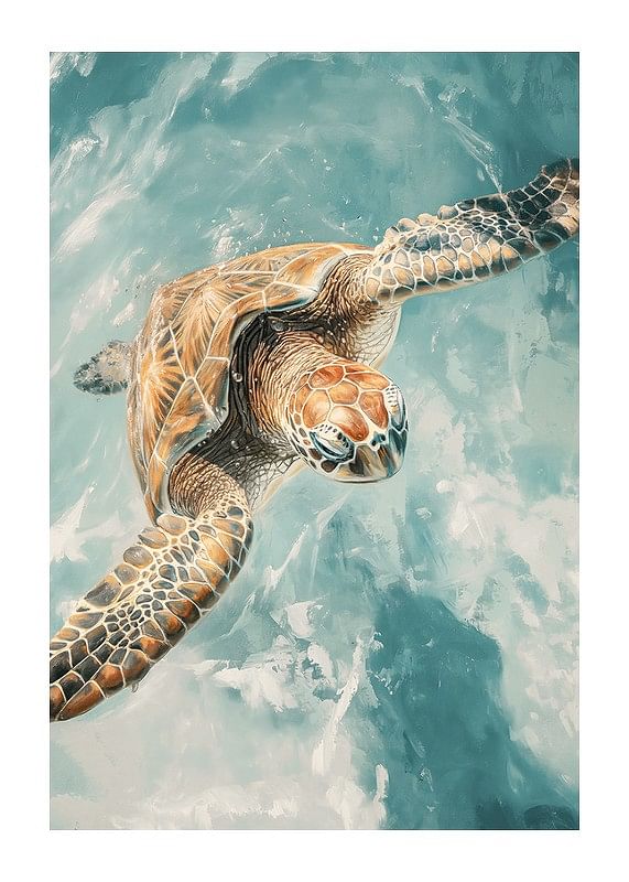 Un poster cu o țestoasă de mare maiestuoasă care planează prin apă limpede-12