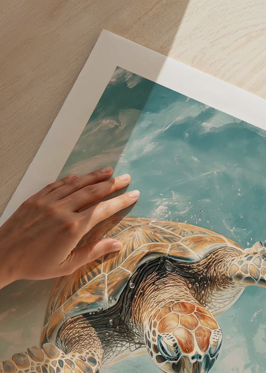 A poster of a majestic sea turtle gliding through crystal clear water-12