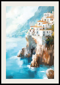 A poster of a picturesque coastal town climbing up dramatic cliffs by the blue Mediterranean Sea-2