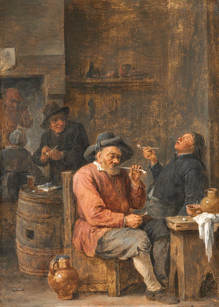 Roľníci fajčia v hostinci David Teniers mladší-12