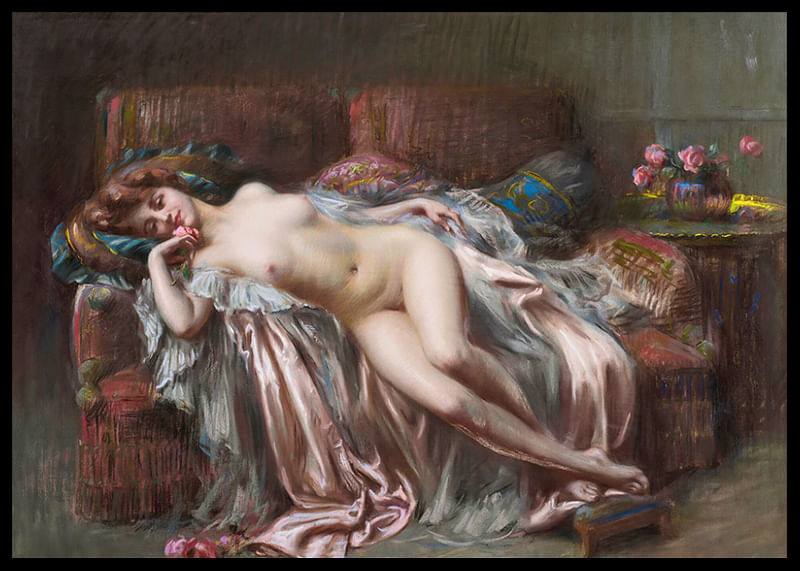 Liggende nøgen med rose af Delphin Enjolras-12