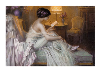 Poster Reading At Lamp Light By Delphin Enjolras