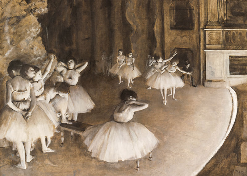 De repetitie van het ballet op het podium door Edgar Degas-12