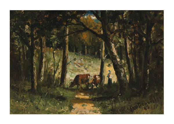 Plagát Cows On Path In Forest By Edward Mitchell Bannister