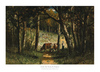 Poster Cows On Path In Forest By Edward Mitchell Bannister