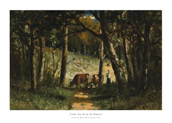 Poster Cows On Path In Forest By Edward Mitchell Bannister