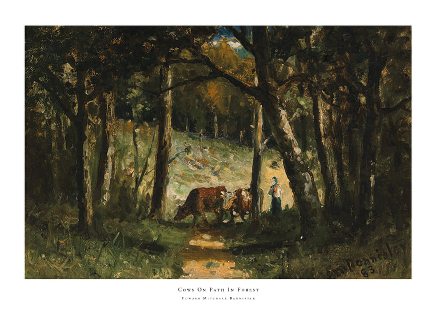 Cows On Path In Forest By Edward Mitchell Bannister-12