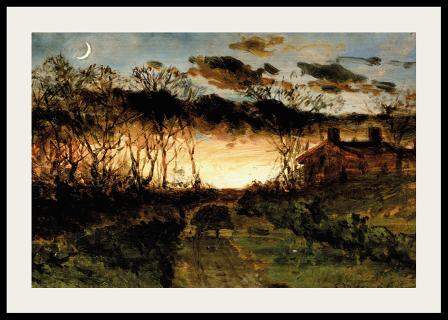 Sunset With Quarter Moon And Farmhouse By Edward Mitchell Bannister-12