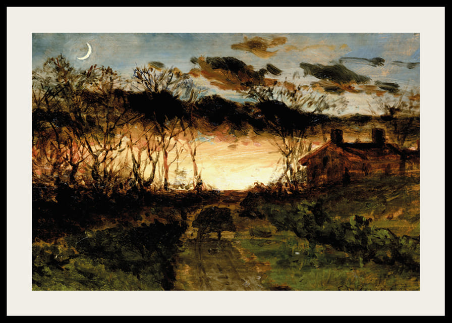 Západ slnka so štvrťmesiacom a statkom od Edwarda Mitchella Bannistera-12