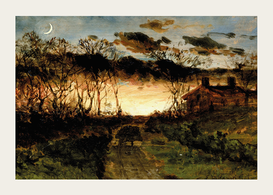 Sunset With Quarter Moon And Farmhouse By Edward Mitchell Bannister-12