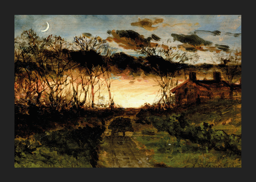 Západ slnka so štvrťmesiacom a statkom od Edwarda Mitchella Bannistera-12
