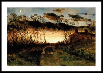 Poster Sunset With Quarter Moon And Farmhouse By Edward Mitchell Bannister