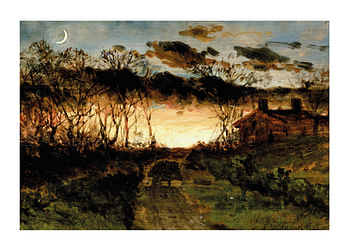Poster Sunset With Quarter Moon And Farmhouse By Edward Mitchell Bannister