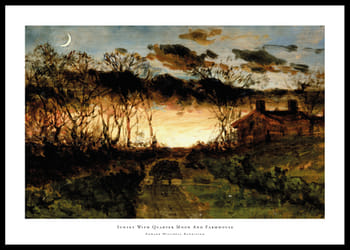 Poster Sunset With Quarter Moon And Farmhouse By Edward Mitchell Bannister