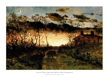 Poster Sunset With Quarter Moon And Farmhouse By Edward Mitchell Bannister