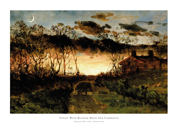 Plakatas Sunset With Quarter Moon And Farmhouse By Edward Mitchell Bannister