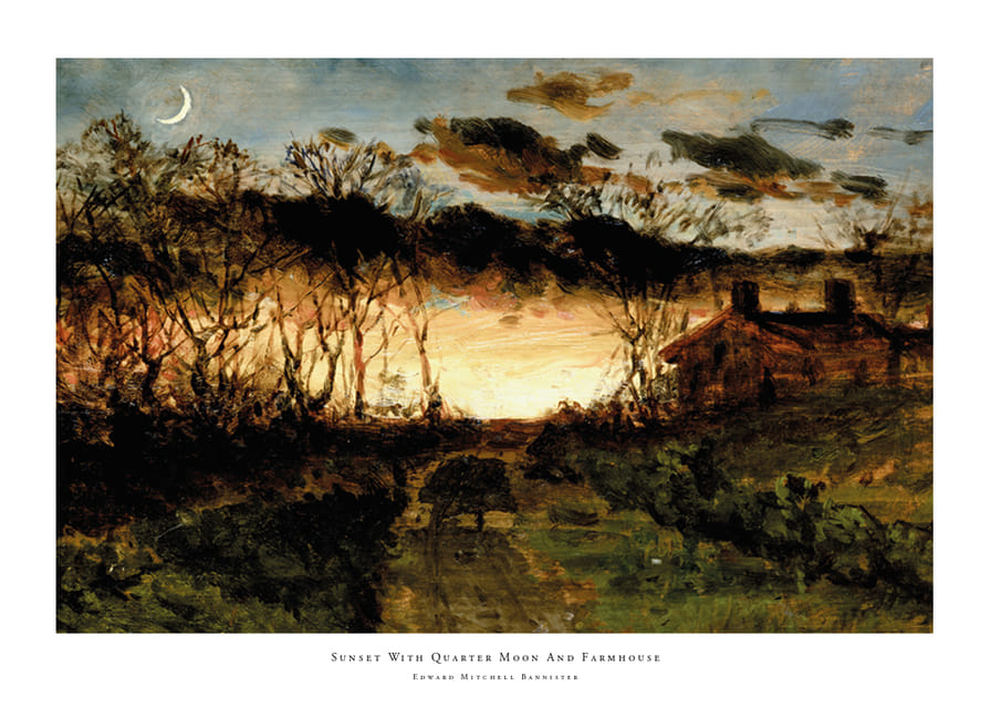 Sunset With Quarter Moon And Farmhouse By Edward Mitchell Bannister-12