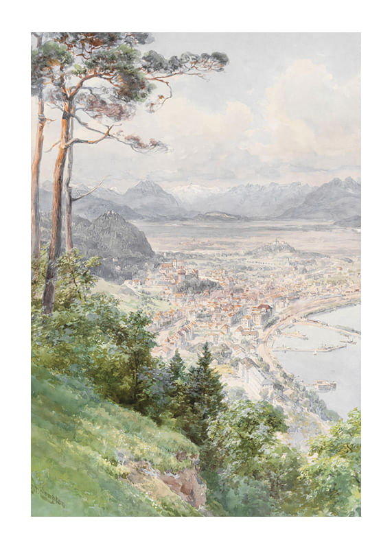 Plagát A View Of Bregenz And Lake Bodensee By Edward Theodore Compton