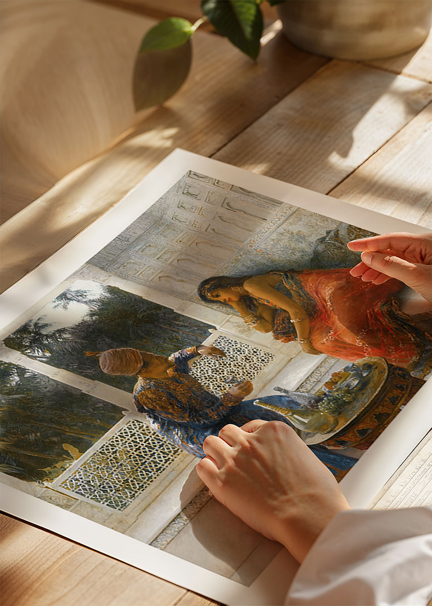 Figuren in een interieur met een palmentuin erachter door Edwin Lord Weeks-12