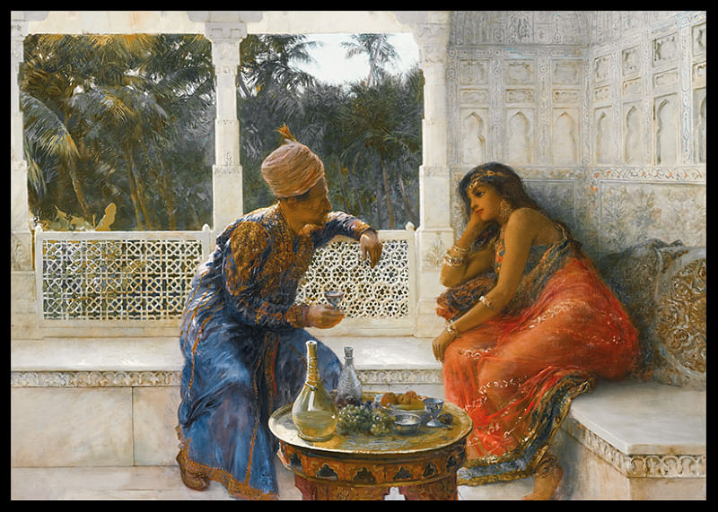 Figuren in een interieur met een palmentuin erachter door Edwin Lord Weeks-12