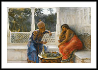 Figuren in een interieur met een palmentuin erachter door Edwin Lord Weeks-0