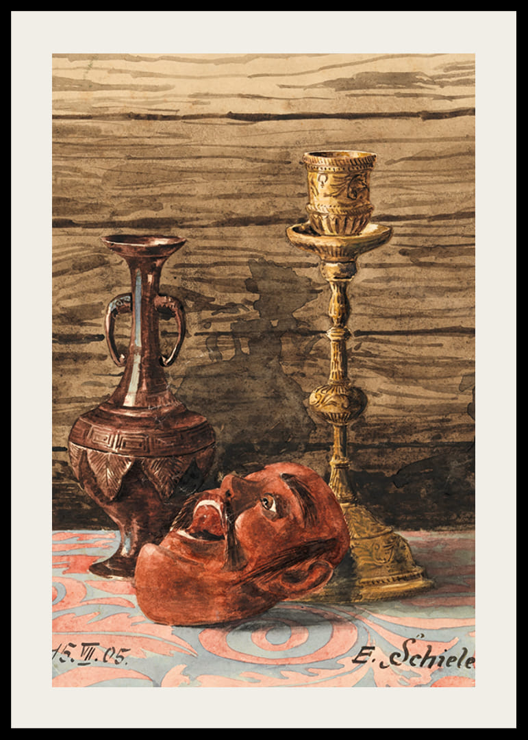 Zátišie so svietnikom, vázou a maskou od Egona Schieleho-12