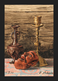 Zátišie so svietnikom, vázou a maskou od Egona Schieleho-7