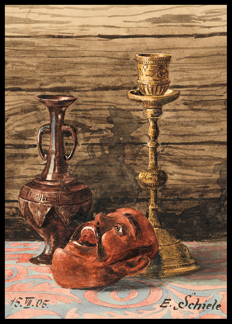 Still Life with Candlestick, Vase and Mask by Egon Schiele-12