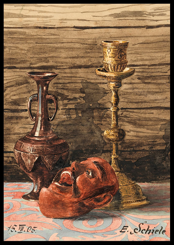 Still Life with Candlestick, Vase and Mask by Egon Schiele-12